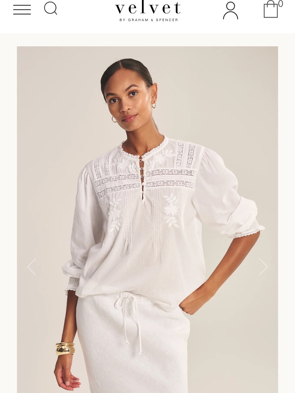 Velvet by Graham & Spencer Byrdie White Embroidered Lace Pintuck Blouse
